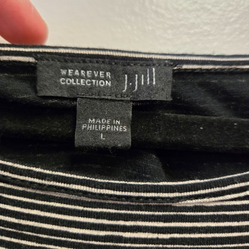 J.‎ Jill Wearever Tunic Womens Large Black White Striped 3/4 Sleeve Knit Top - Picture 4 of 8